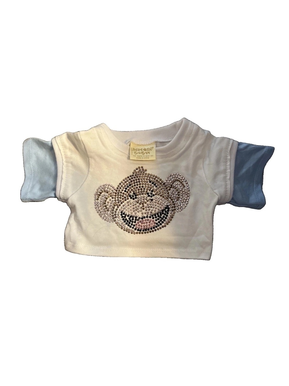 Build A Bear Limited Too Rhinestone Monkey Shirt Rhinestone Top Blue RARE HTF
